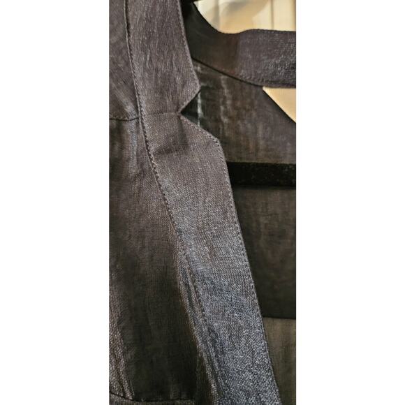 Zoa Womens Small Blouse Sheer Navy V-Neck Pockets Roll Tab Sleeves - Picture 7 of 11